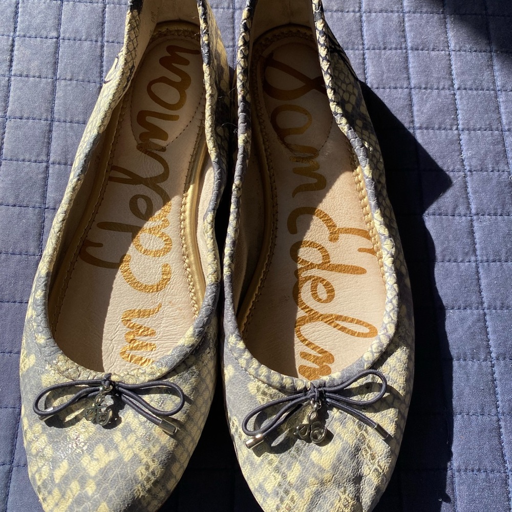 Sam Edelman Yellow and Gray animal Patterned Flats with Bow